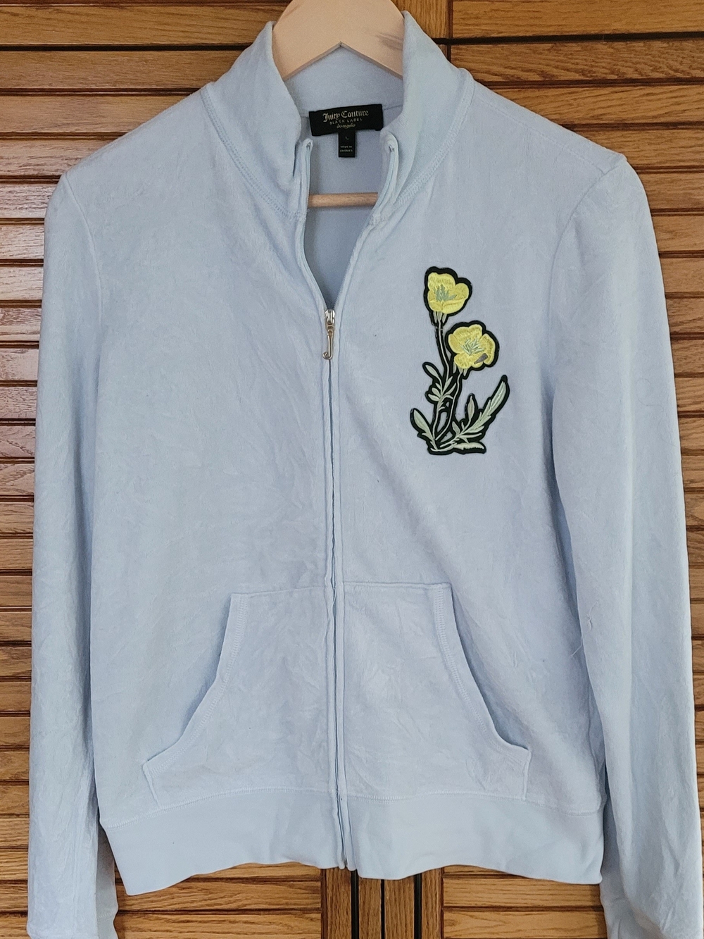 Juicy Couture Light Blue Zip-Up Jacket with Yellow Floral Patch